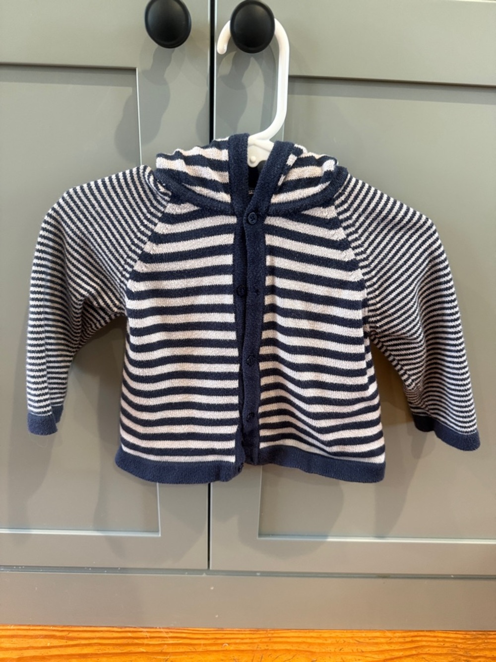 Kissy Kissy Navy and White Striped Hooded Baby Sweater